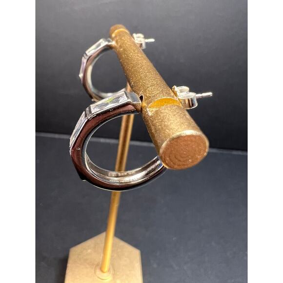 CZ half hoop earrings in sterling silver - Picture 7 of 14